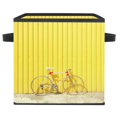 Boîte de rangement pliable en tissu cube jaune motif vélo - 2