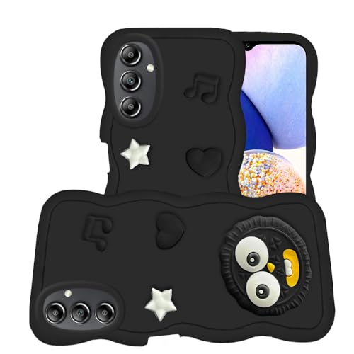 Image of AESTMO Back Case Cover for Samsung Galaxy A14 5G | 3D Cute Fun Cartoon Characters | Anti Slip Grip Cute Wave Curly Frame Shape | Full Body Protection Back Cover for Samsung Galaxy A14 5G (Black)
