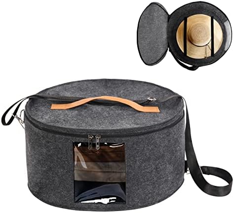 Ohiyoo Hat Box Hat Storage Box 16'' x 8'' Travel Hat Box Hat Boxes with Lids Round Hat Boxes for Women Storage Hat Foldable Box for Travel Stuffed Animal Toy Storage Bin with Lid (Dark Gray)