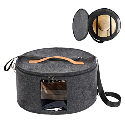 Ohiyoo Hat Box Hat Storage Box 16'' X 8'' Travel Hat Box Hat Boxes With Lids Round Hat Boxes For Women Storage Hat Foldable Box For Travel Stuffed Animal Toy Storage Bin With Lid (Dark Gray) #TOP12