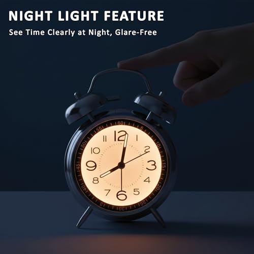 Image of Auromin Analog Alarm Clock for Bedroom & Study Table | Loud Alarm for Heavy Sleepers | Silent Desk & Table Clock for Home, Office, Living Room | Retro Stainless Steel Alarm Clock