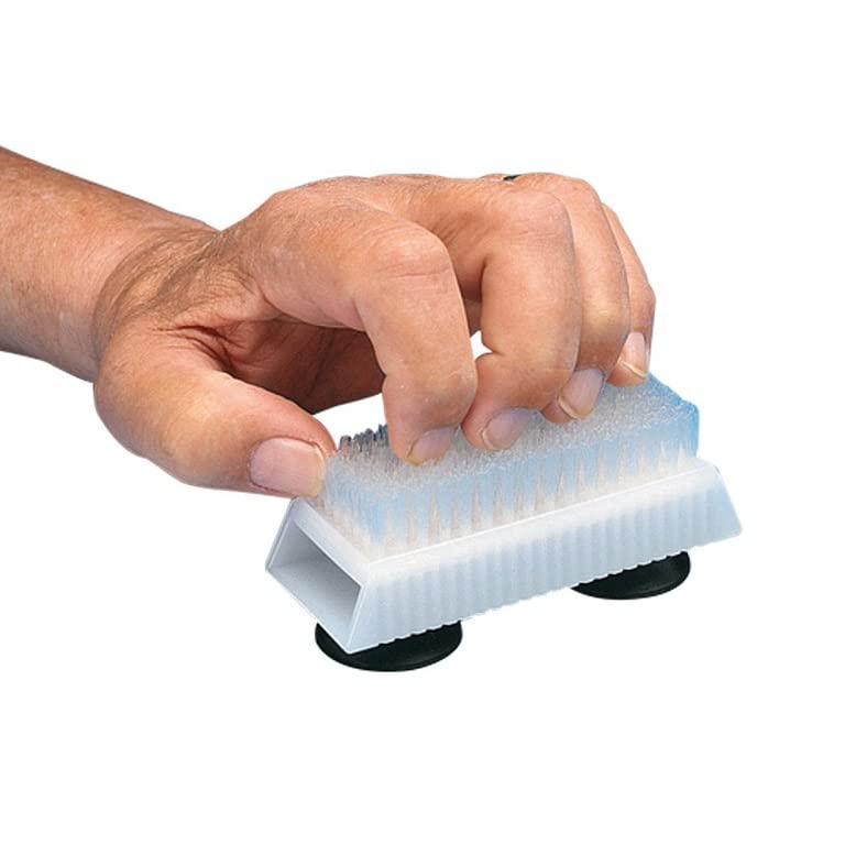 The Wright Stuff Suction Cup Mounted Finger Scrub Brush for Hands Free Brushing and Cleaning of Fingers. Great for Disabled Persons or pre-op prep.