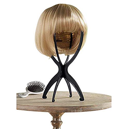 Foto von 6 Stuck Tragbare Falten Plastik Perückenständer Halter Beweglicher Perücke-Standplatz Hochwertiger Kunststoff Perückenständer Halter Perücke Ständer Perücke Trockner Halter Perückenhalter Schwarz