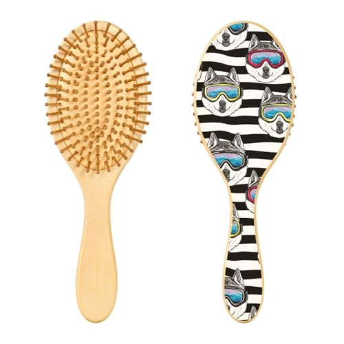 Striped Husky Goggle Detangler Hair Brush for Women Men Wet & Dry Tangle-Free Curly Hair Detangling Brush with Soft Bristles Scalp Scrubber for Boys Girls All Hair Types