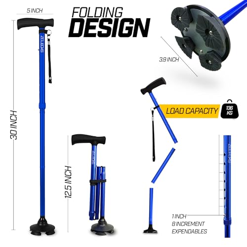Image of ZELECKS Walking Cane for Women & Men - Self Standing Adjustable Folding Cane with T Handle and 360 Pivot Base - Lightweight Foldable Walking Stick for Seniors - Collapsible Cane for Walking