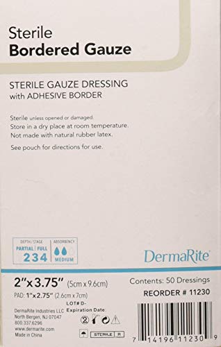 Dermarite Industries Sterile Bordered Gauze Dressing, 2x3.75, 50 Count