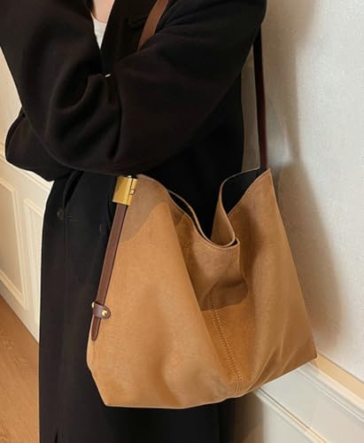 Large Tote Bag for Women Leather Shoulder Bag Stylish Brown Handbags Retro Soft Purse Work Travel 20252