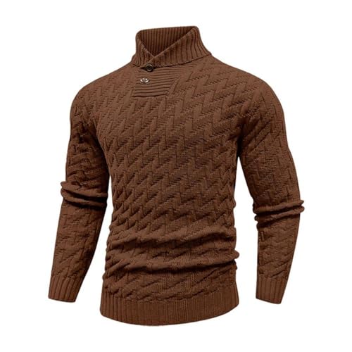 Men's Winter Shawl Collar Sweater Casual Cable Knit Pullover Button Front Woolen Solid Knitwear Warm Long Sleeve Top2