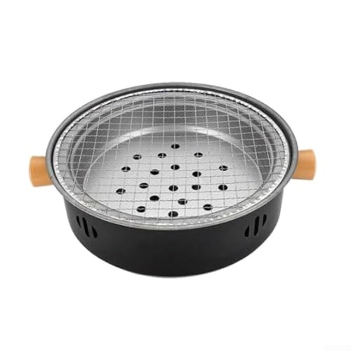 Tidevib Parrilla de carbón portátil con diseño redondo y rejilla antiadherente para patio trasero, playa y camping (negro frío)