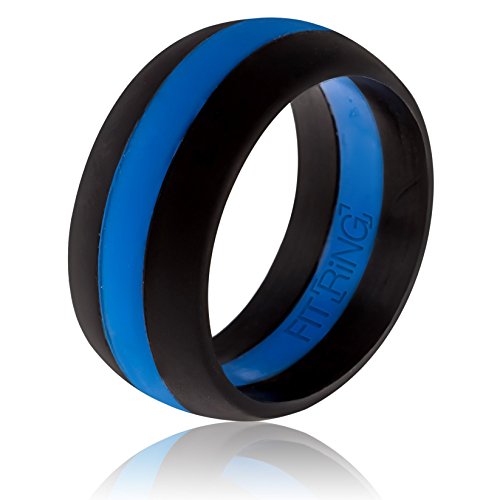 Arthletic Fit Ring Thin Line Men's Silicone Wedding Ring Powered (Red Line/Blue Line) (Blue Line, 12)
