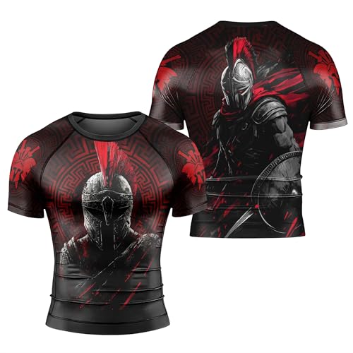 Spartan Guardian Men's Rash Guard Short Sleeve BJJ Rashguard for Men Jiu Jitsu Rash Guard Tight Compression Shirt