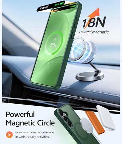 Image of FNTCASE for Samsung Galaxy S25 /S24 Case: Galaxy S24 /S25 Phone Case [Fit with Magsafe] Translucent Matte Case [Screen Protector] Military Grade Shockproof Protective Phone Cover-Green