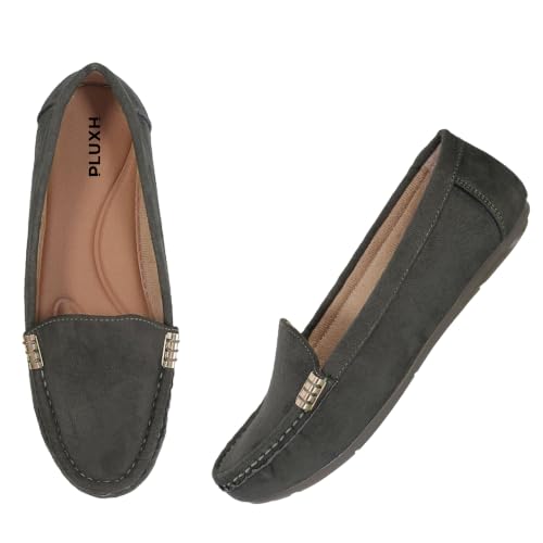 Image of Pluxh Women Classic Ballet Flats | Suede-Textured Slip-On Design with Metal Accent | Cushioned Footbed and Flexible Sole | Office, Casual & Travel Wear