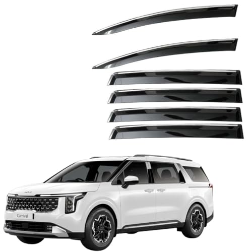 Image of CAR SAAZ Unbreakable Chrome Smoke Door Visor for Carnival (2024-Present)| Premium Sun, Rain Wind Deflector Chrome Strip Side Door Rain Visor - Set of 6 Pcs