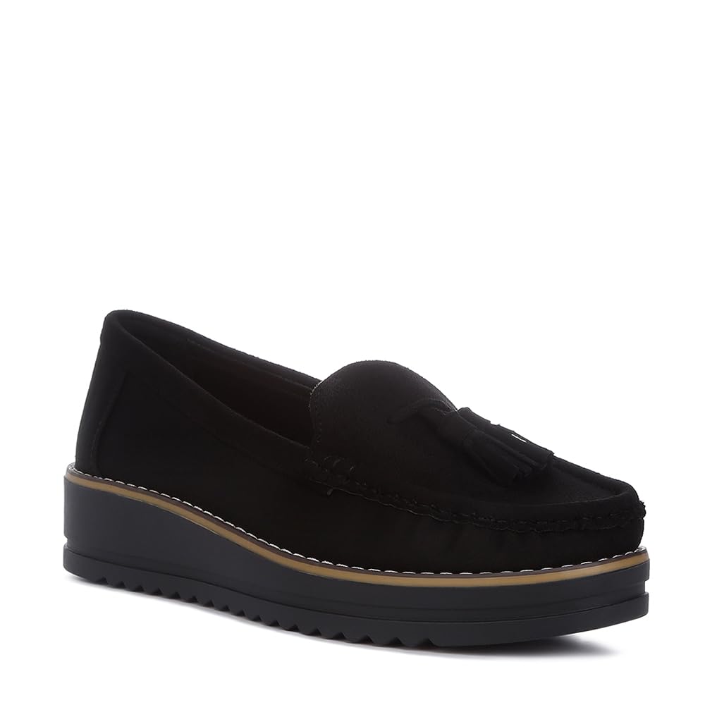 Platform Lug Sole Tassel Loafers Black-image-46