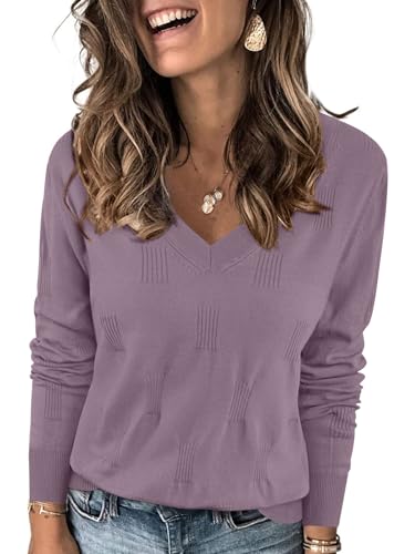 Image of Yincro Women V Neck Long Sleeve Soft Sweater Knit Casual Pullover Top