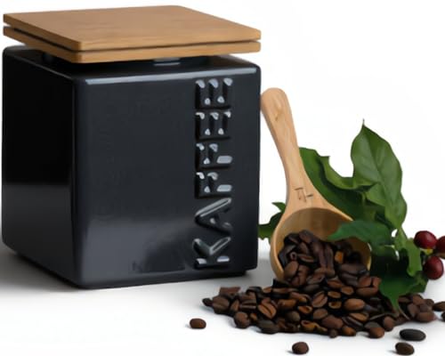 HWG-Home® Kaffeedose luftdicht 700g – Keramik Kaffeebehälter inkl. Bambus Messlöffel - Bambusdeckel für frisches Aroma - eckig & platzsparend stapelbar - Anthrazit & Weiß