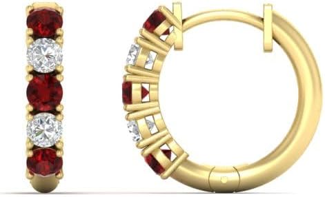 SHIV IMPEX JEWELS 0.50 Carat 5 Stone Diamond with Red Ruby Huggie Hoop Earrings 14K Yellow Gold Finish 925 Sterling Silver