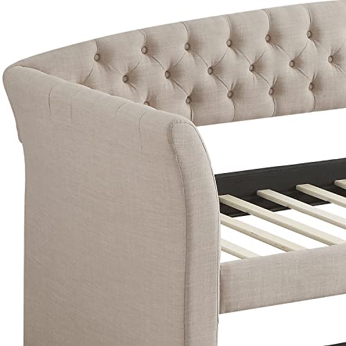 Rosevera Elsa Twin Size Daybed With Trundle, Beige #TOP6