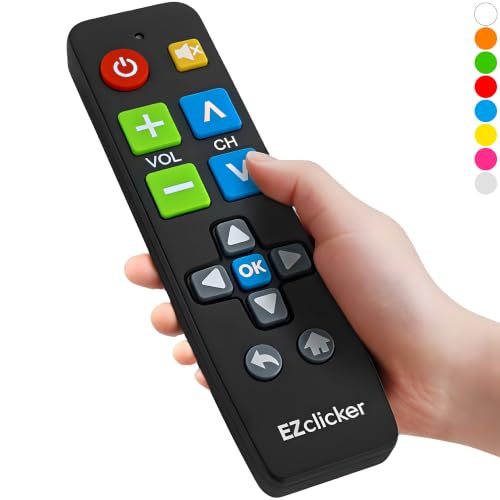 EZclicker Big Button Universal TV Remote (Black) Simple Easy to Use Great for Seniors Works with Major TV Brands (2xAAA Batteries Not Included)