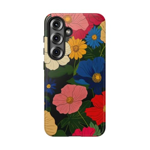 Coque Samsung S25 rigide brillante protection florale multicolore