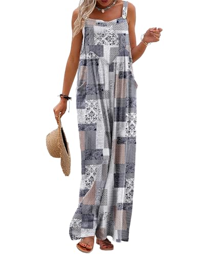 YESNO Women's Summer Casual Overalls Loose Wide Leg Jumpsuits Boho Floral Printed Baggy Rompers with Pockets XL PZH CR260