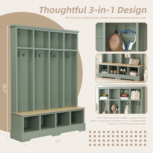 Merax-Farmhouse-Hall-Tree-with-Bench-and-Shoe-Storage-59-Entryway-Bench-with-Coat-Rack-3-in-1-Hall-Tree-with-Top-Compartments-and-8-Hooks-for-Hallway-Living-Room-Green
