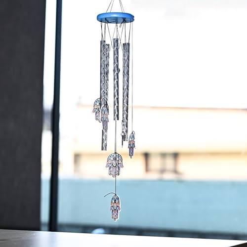 Image of ZAICUS Hamsa Hand Wind Chime - 23-Inch Metal Wind Chimes for Home Decor, Protection & Positive Energy - Hanging Bells for Balcony, Garden & Outdoor Spaces