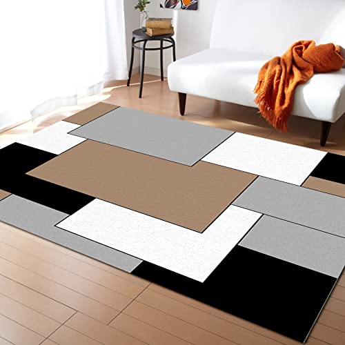 Mid Century Modern Area Rug For Bedroom Living Room- Brown Black Grey White Geometric Abstract Art Contemporary Floor Carpet Comfy Runner Rug Nursery Playmats Home Decor Mat, #TOP11