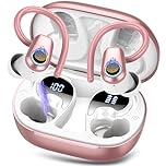 Wireless Earbuds, Bluetooth 5.3 Headphones with 4 ENC Noise Canceling Mic, 50H Stereo Dual LED Display Ear Buds, Sport Bluetooth Earphones with Earhooks, IP7 Waterproof Wireless Headphones, Rose Gold