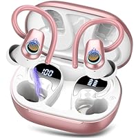 Wireless Earbuds, Bluetooth 5.3 Headphones with 4 ENC Noise Canceling Mic, 50H Stereo Dual LED Display Ear Buds, Sport Bluetooth Earphones with Earhooks, IP7 Waterproof Wireless Headphones, Rose Gold