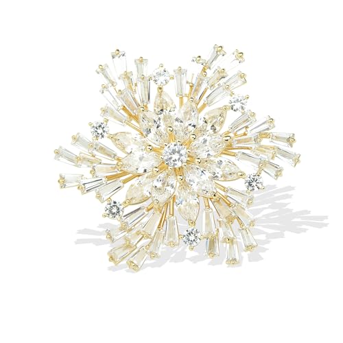 Image of Women's Cubic Zircon Snowflake Brooch Pins Elegant Clear Crystal Ice Flower Lapel Pin Breastpin