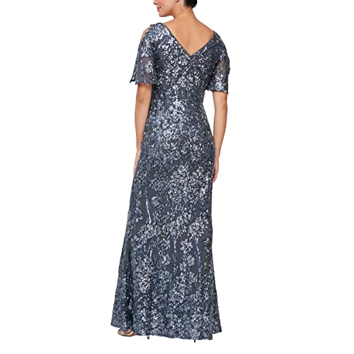 Image of Alex Evenings Women's Long Mother of The Bride Sequin Dress with Cold Shoulder Flutter Sleeves (Petite and Regular Sizes)