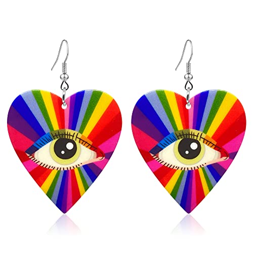 Heart Earrings Evil Eye Drop Earrings Rainbow Earrings for Women Girls Statement Jewelry Gifts
