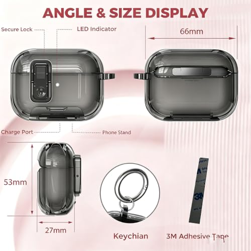 Image of Compatible with Airpods 4 Case Clear with Lock Phone Stand, Soft TPU Magnetic Automatic Lock Apple AirPods 4th Generation Protective Cover Skin Women Men + Cleaning Kit for iPod 4 2024 Case Black