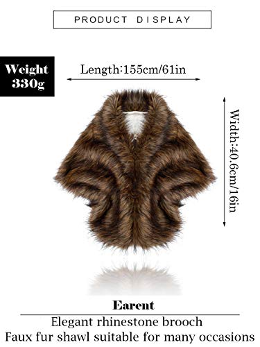 EARENT Women's Faux Fur Shawls and Wraps Bride Wedding Sleeveless 1920s Fur Scarf Bridal Fur Stoles with Brooch Winter Fur Caplet for Brides and Bridesmaids (Brown)3
