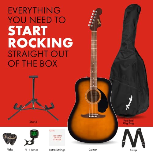 Image of Fender California Debut Redondo Series Acoustic Guitar Pack, Beginner Guitar, 2-Year Warranty, Includes Gig Bag, Stand, and More, 2-Color Sunburst