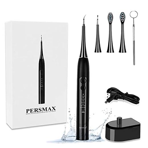 PERSMAX Electric Dental Calculus Remover, Sonic Tooth Tartar Scraper Cleaning Tools with 4 Replaceable Clean Heads, 4 Adjustable Modes, Dental Picks Mirror, USB Charger (Black)