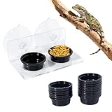 Gecko Feeding Ledge with 20 Pcs 0.5oz Food Bowls Suction Cup Transparent Reptile Feeder Ledge for Lizards,Bearded Dragon,Crested Gecko Accessories