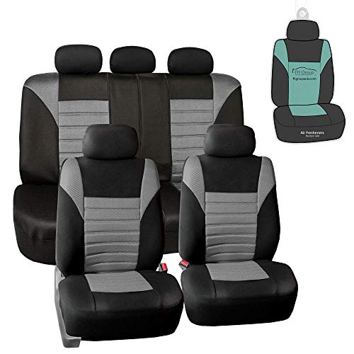 FH Group Automotive Car Seat Covers Full Set Premium 3D Air Mesh Gray and Black Seat Covers, Airbag Compatible and Split Bench Cover Universal Fit Interior Accessories for Cars Trucks and SUVs