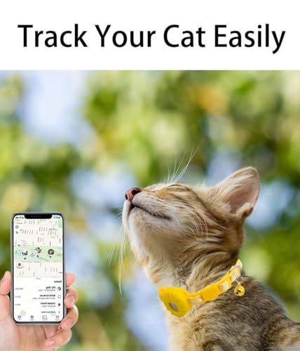 Image of Airtag Cat Collar Breakaway, Safety Kitten Collar with Apple Airtag Holder, GPS Cat Collar with Bell, Lightweigh Tracker Cat Collars for Girl Boy Cats, Kittens and Puppies (Yellow Moon)