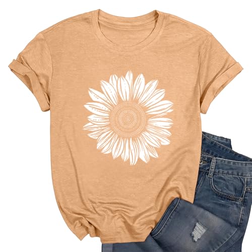 Women's Floral T-Shirts Graphic Loose Tees Sunflower Graphic Summer Short Sleeve Boho Casual Tops