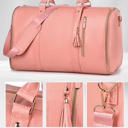 Styleushaven Foldable Travel Bag 2.0, Waterproof Foldable Travel Bag with Wheels & Shoulder Strap, Multifunctional Pu Leather Duffel Bag with Toiletry Pocket & Shoes Compartment (White-without wheels)4