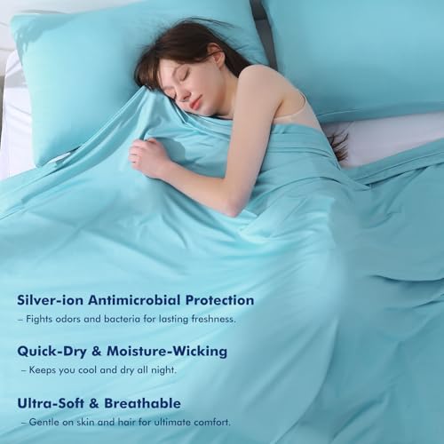 Image of Elegear Cooling Blankets for Hot Sleeper Queen, Arc-Chill 3.0 Cool Fiber with Silver Ion for Sensitive Skin, Ultra Lightweight Breathable Summer Cold Blanket for Home Bed Couch Office Camping, Blue