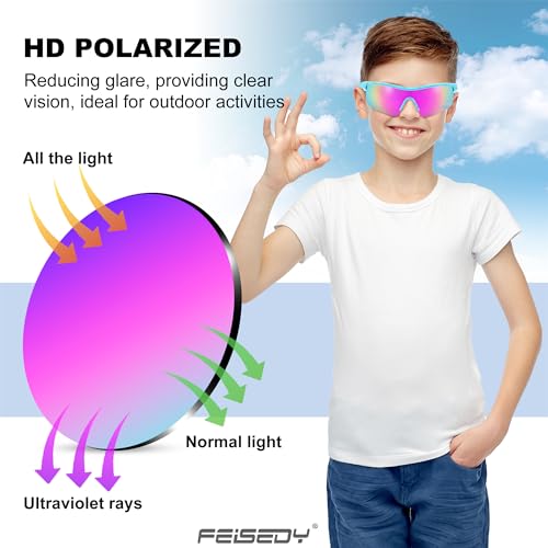 Image of FEISEDY Kids Polarized Sports Sunglasses, TR90 UV400 Baseball Cycling