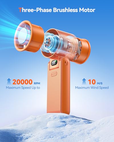 Image of Portable Handheld Fan with Ice Cooler, 199 Speed Personal Fan,5500mAh Rechargeable,20H Cooling Time,20000 RPM Powerful Motor, Summer Essential for Travel /Outdoor /Office, Orange
