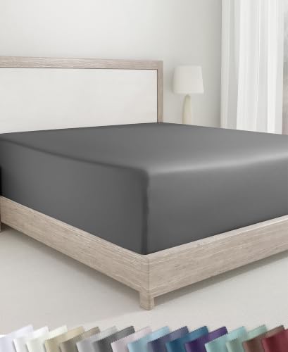 California Design Den Soft 100% Cotton Sateen Fitted Sheet Full, Grey - image 1