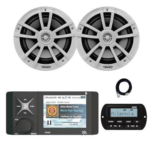 JBL R4500 Marine Bluetooth AM/FM/WeatherBand Digital Media Receiver w/Wired Remote, 20 ft Extension Cable, 2x 6.5