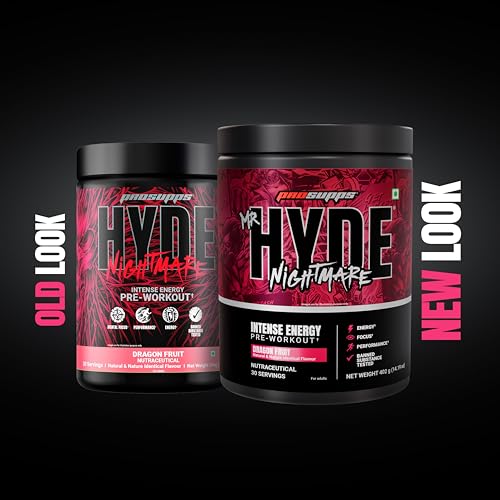 Image of ProSupps Hyde Nightmare Dragon Fruit Pre Workout Powder, 30 Servings | 6000 mg Citrulline, 3200 mg Beta-Alanine, Nootropics, Electrolytes, FSSAI Compliant, Banned-Substance Screened