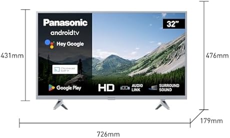 Panasonic TX-32MSW504S, 32 Zoll HD LED Smart 2023 TV, Android TV, Surround Sound, Google Assistant, Chromecast, Bright Panel, HD Color Engine, Silber